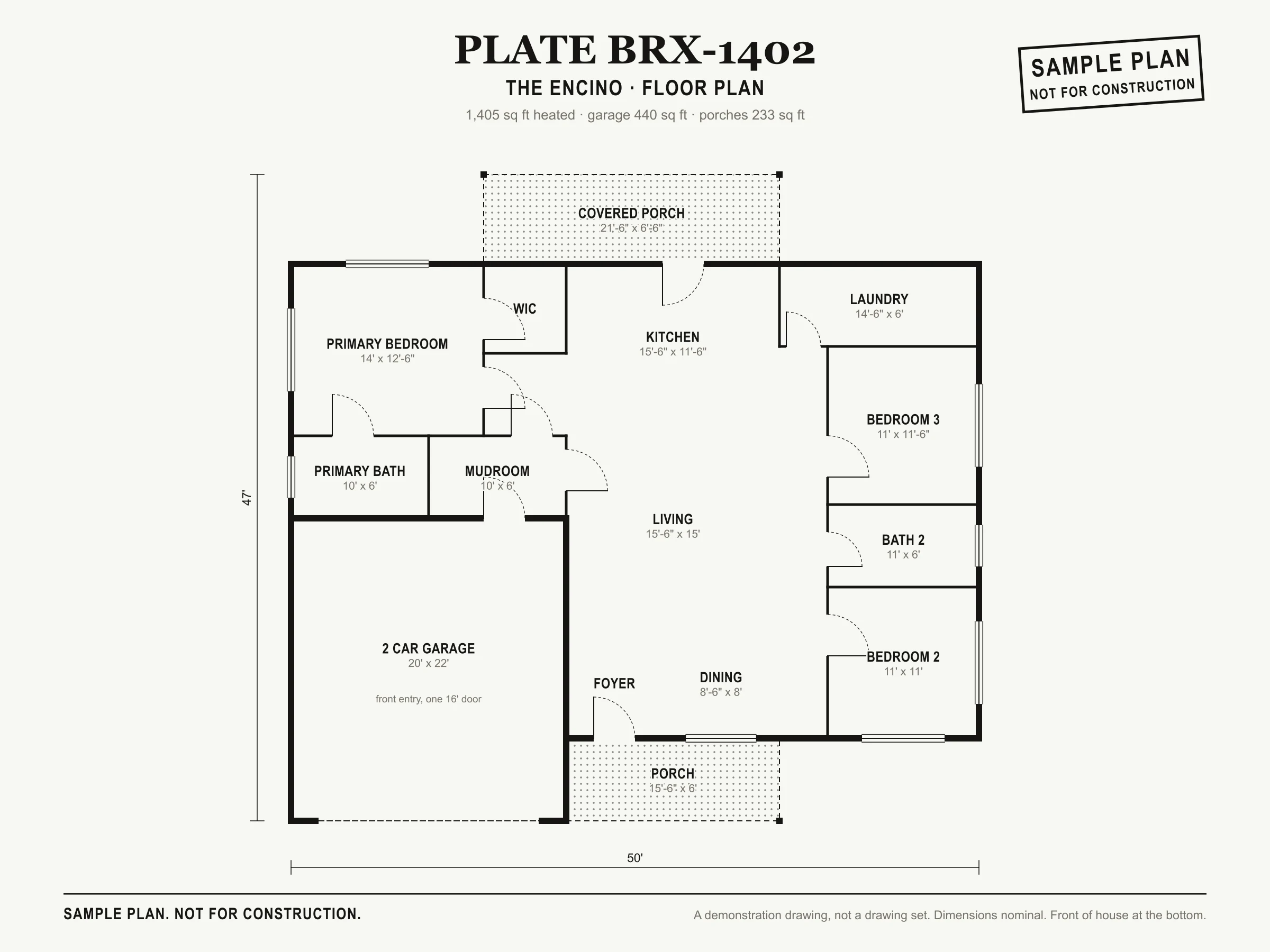 The Encino sample floor plan, level 1