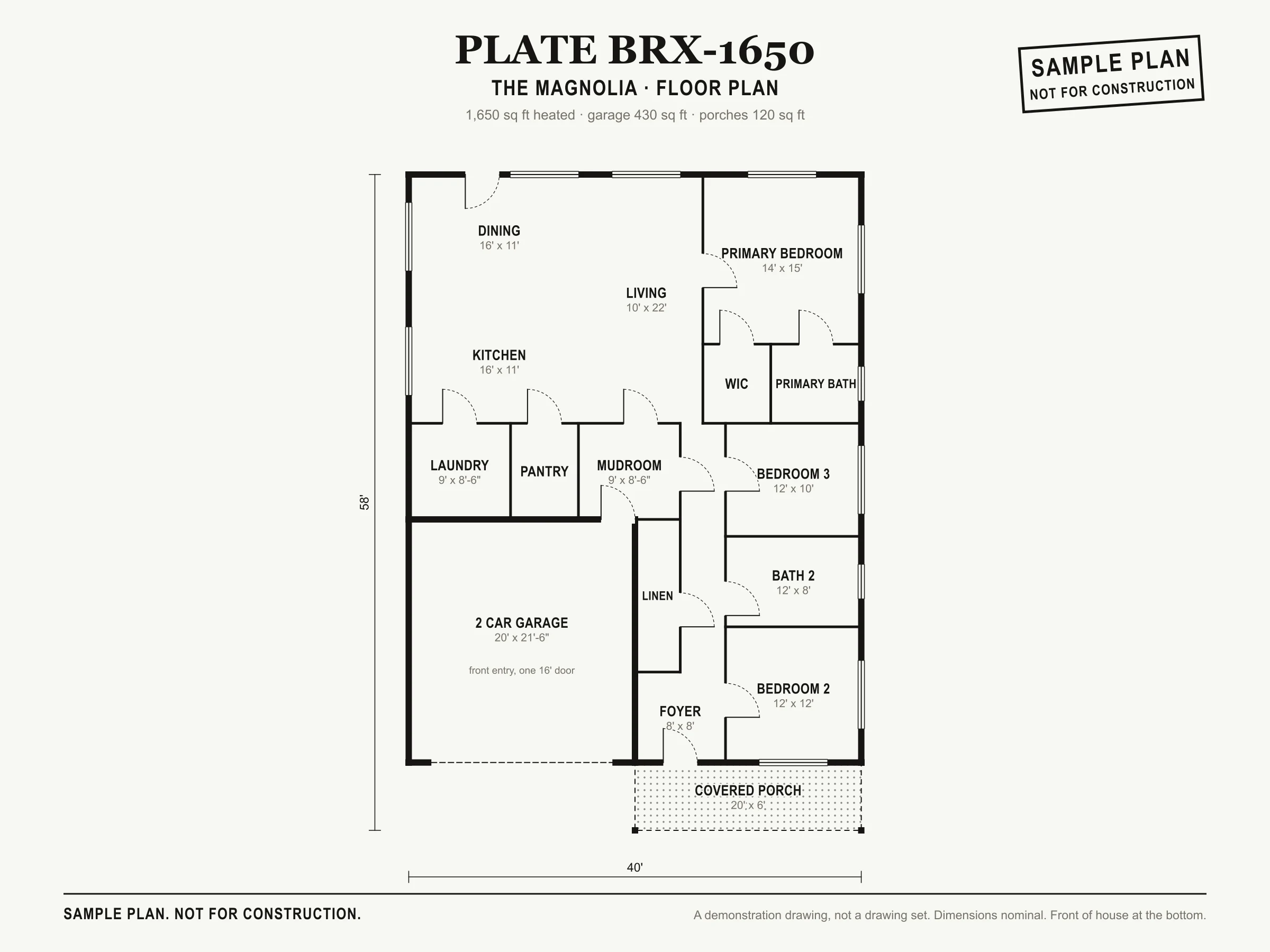 The Magnolia sample floor plan, level 1