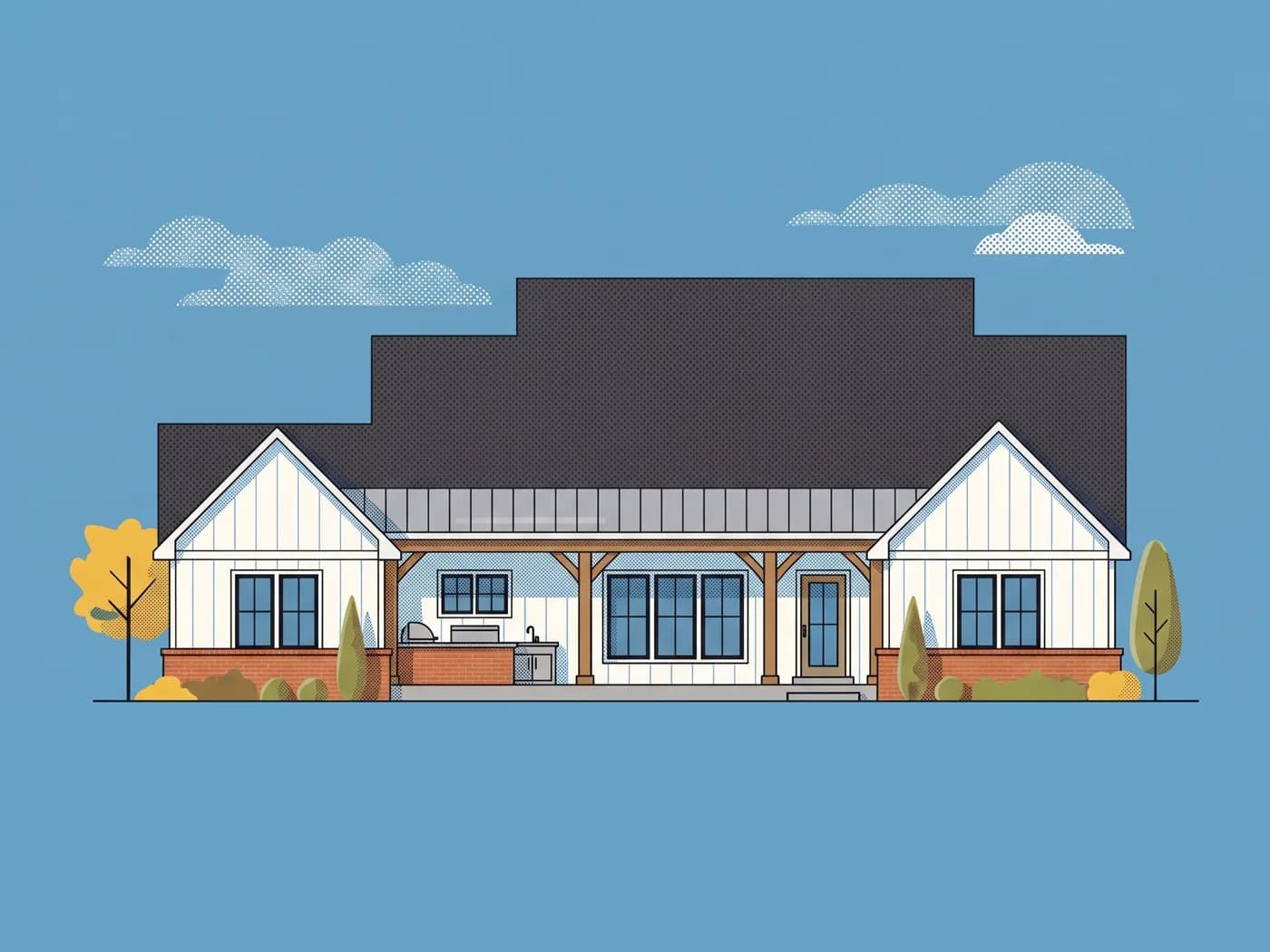 Rear elevation of The Caney, illustrative
