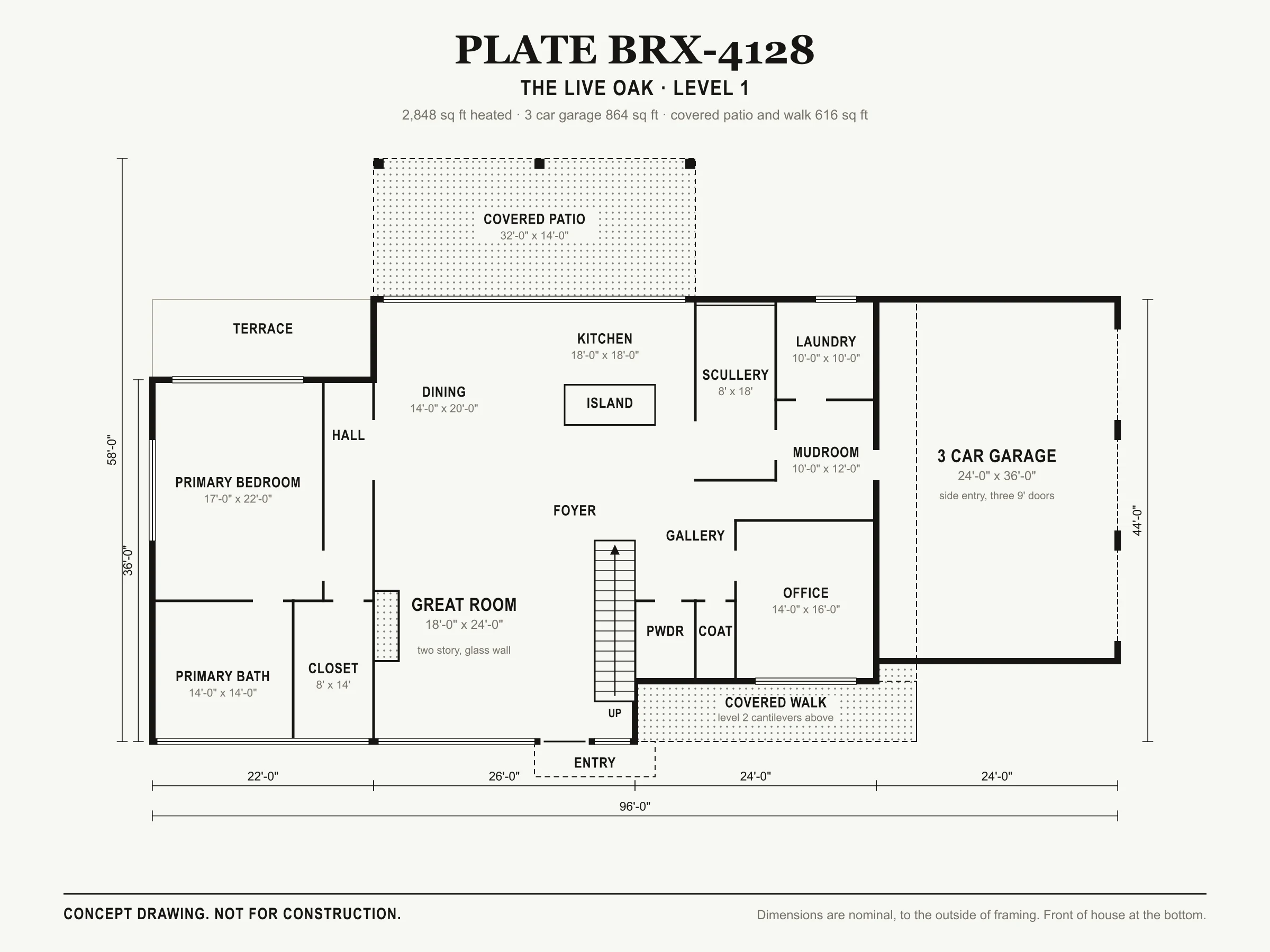 The Live Oak concept floor plan, level 1