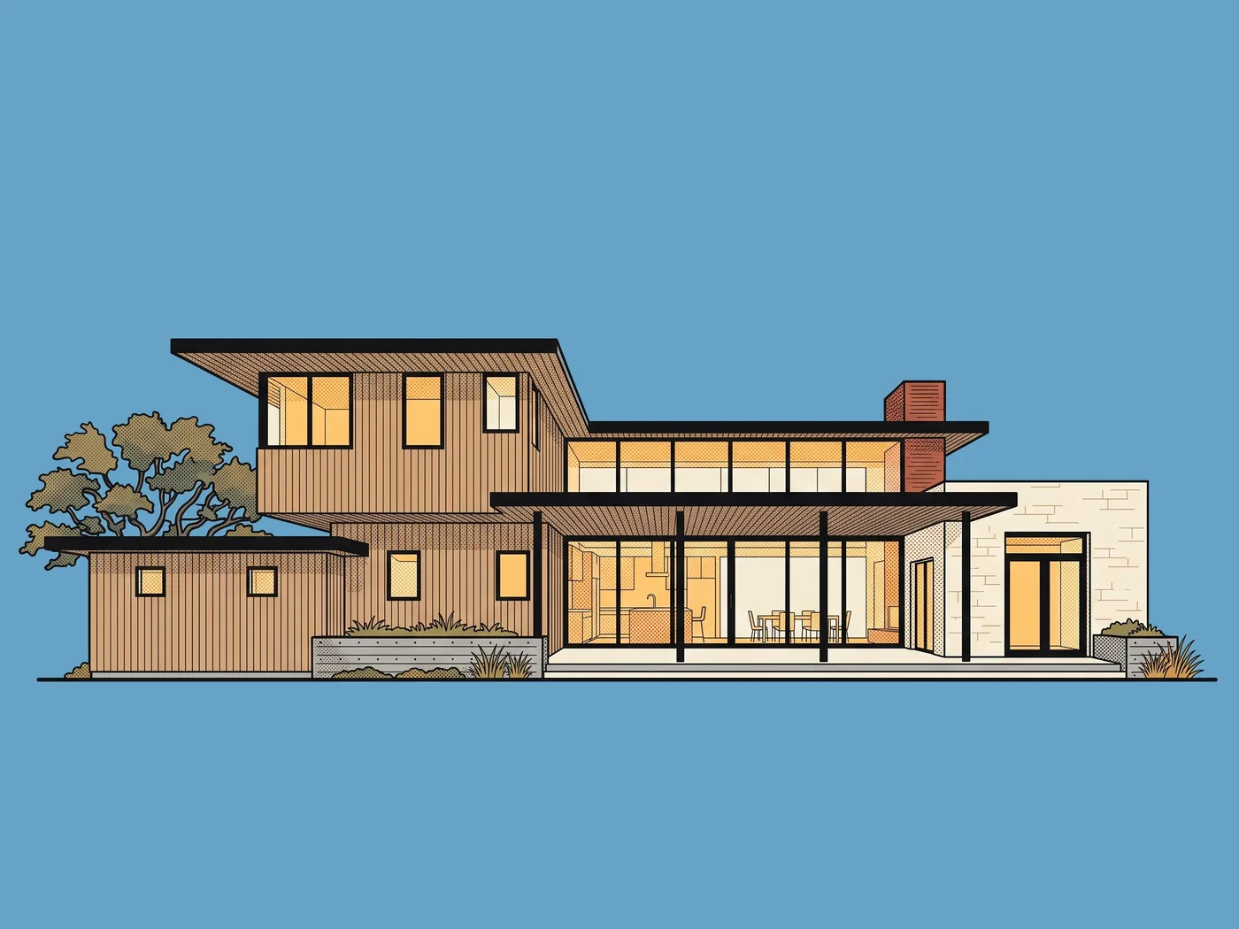 Rear elevation of The Live Oak, illustrative