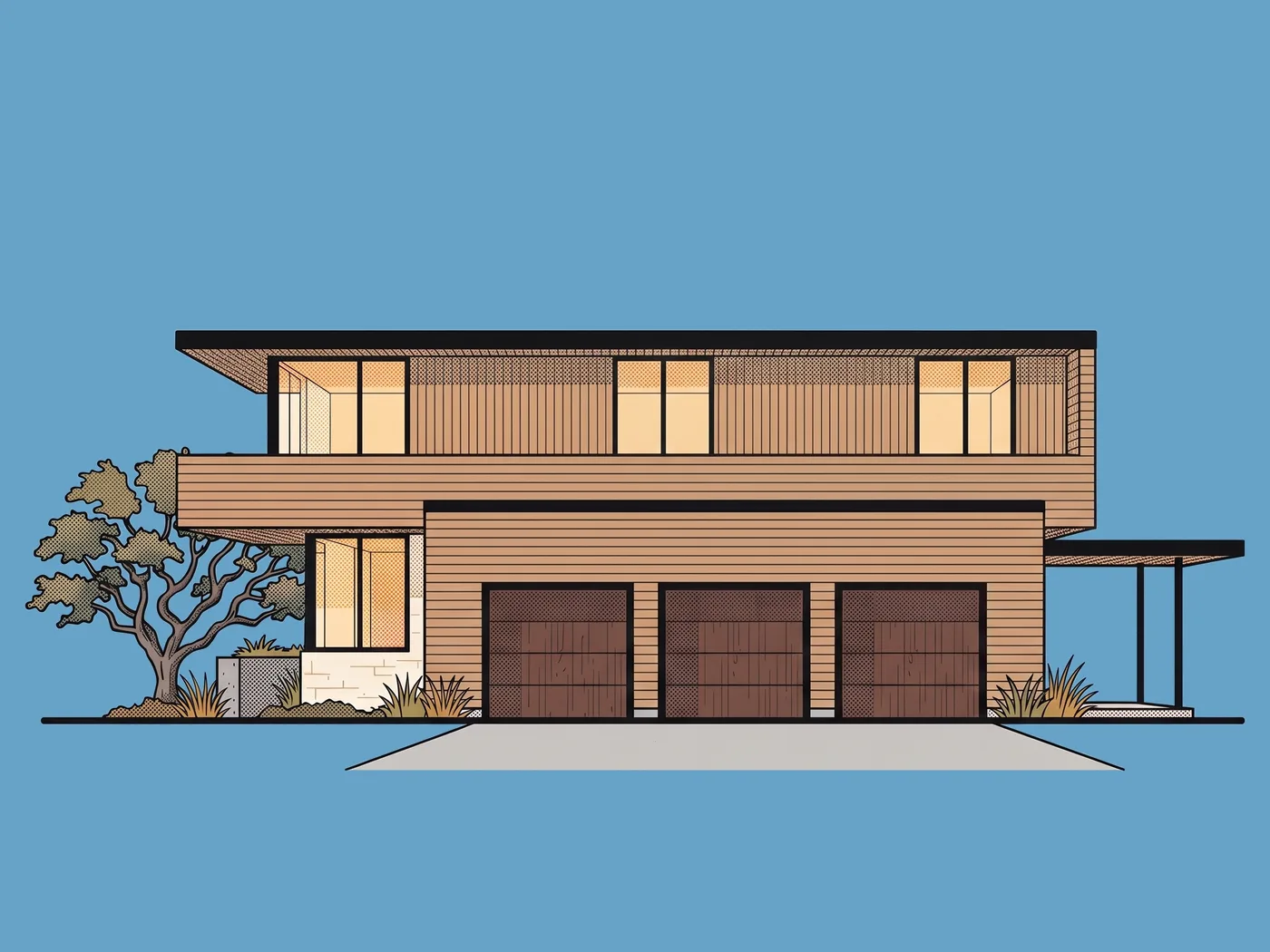 Side elevation of The Live Oak, illustrative