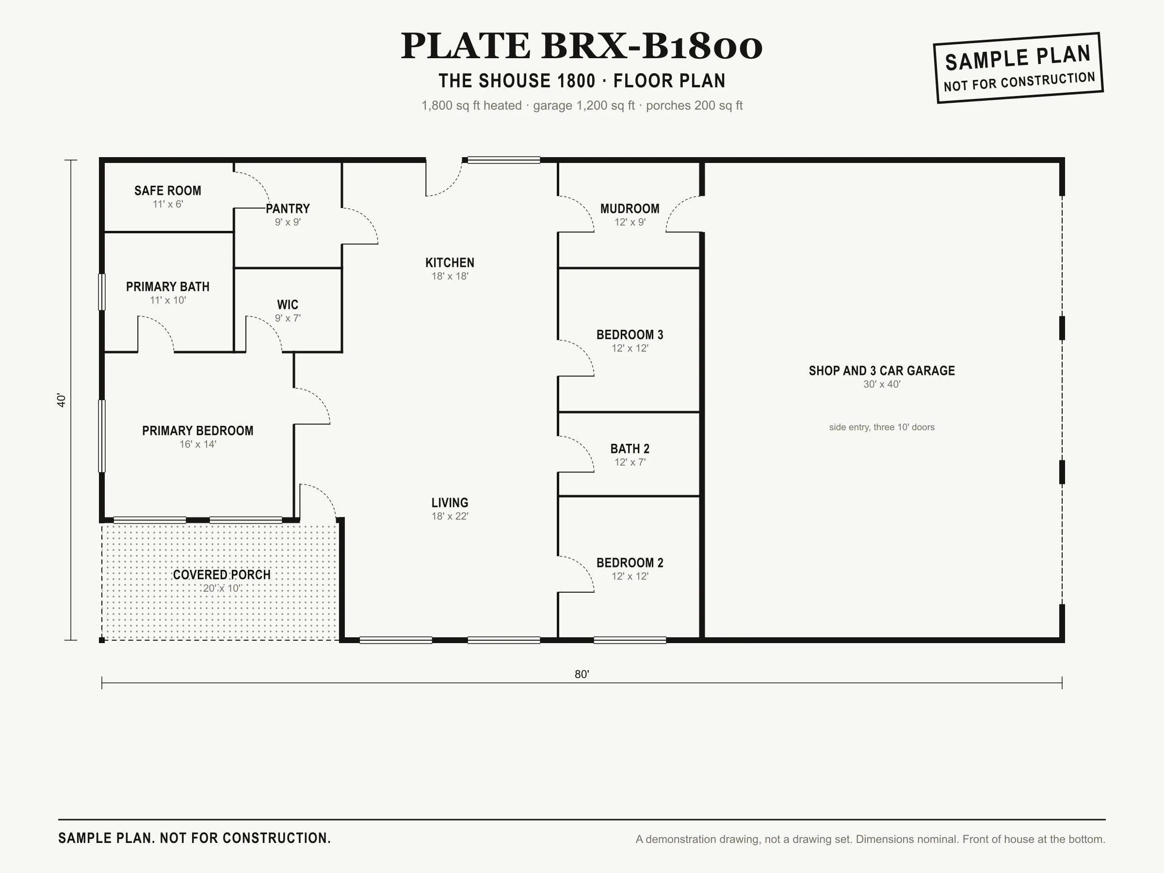 The Shouse 1800 sample floor plan, level 1