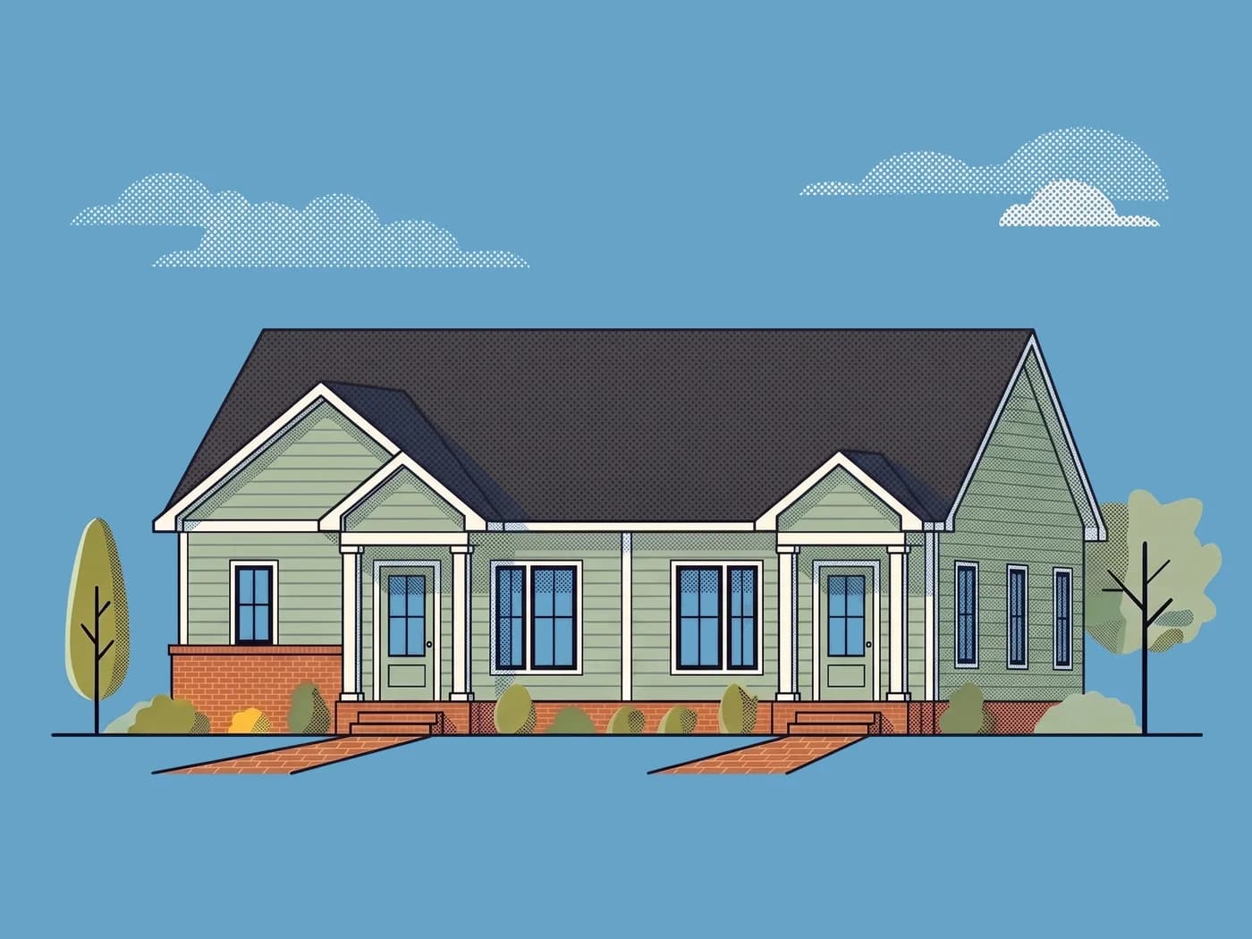 Street view of The Pecan Duplex, illustrative