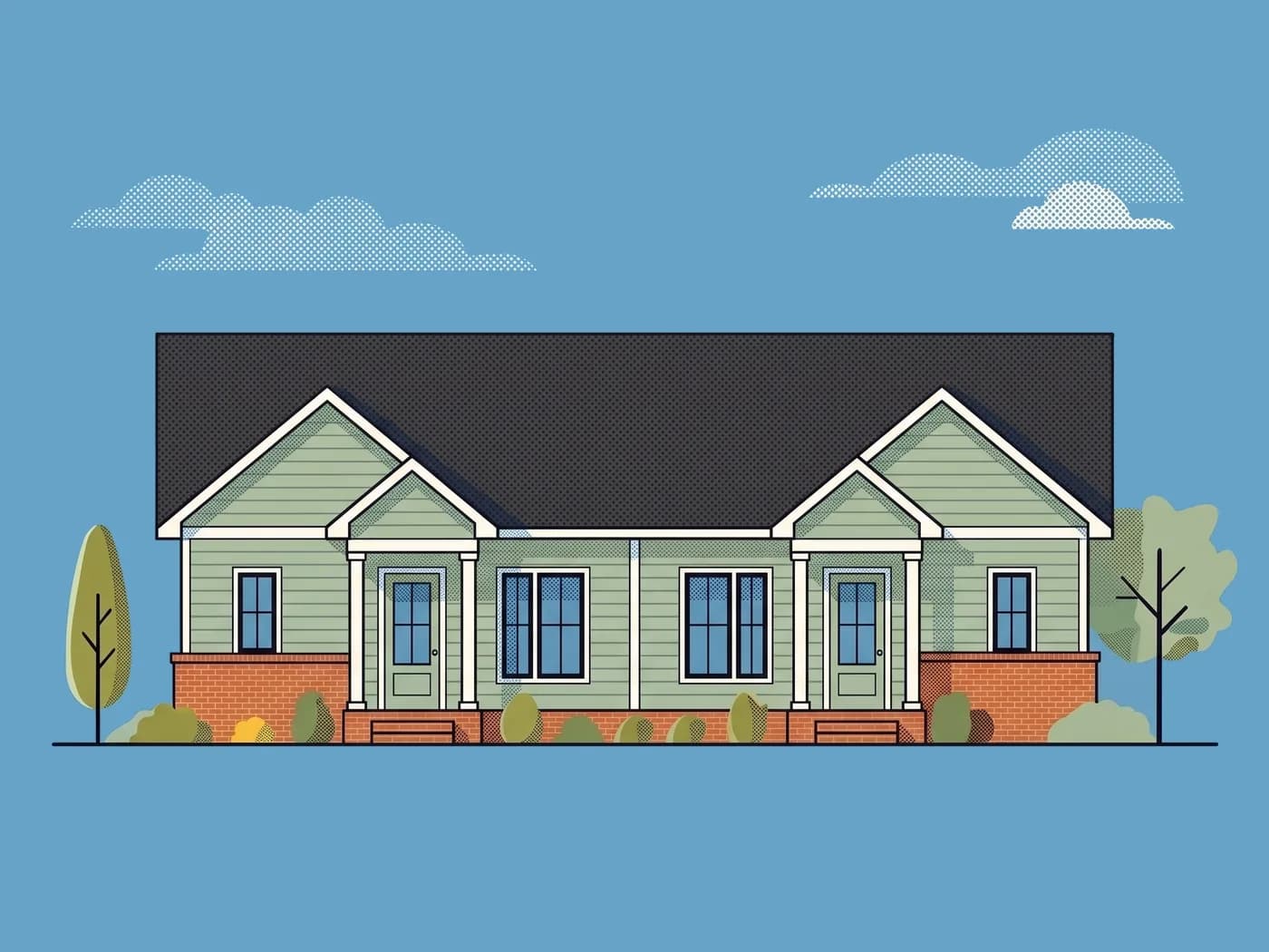 Illustrative front elevation of The Pecan Duplex, plan BRX-D2200