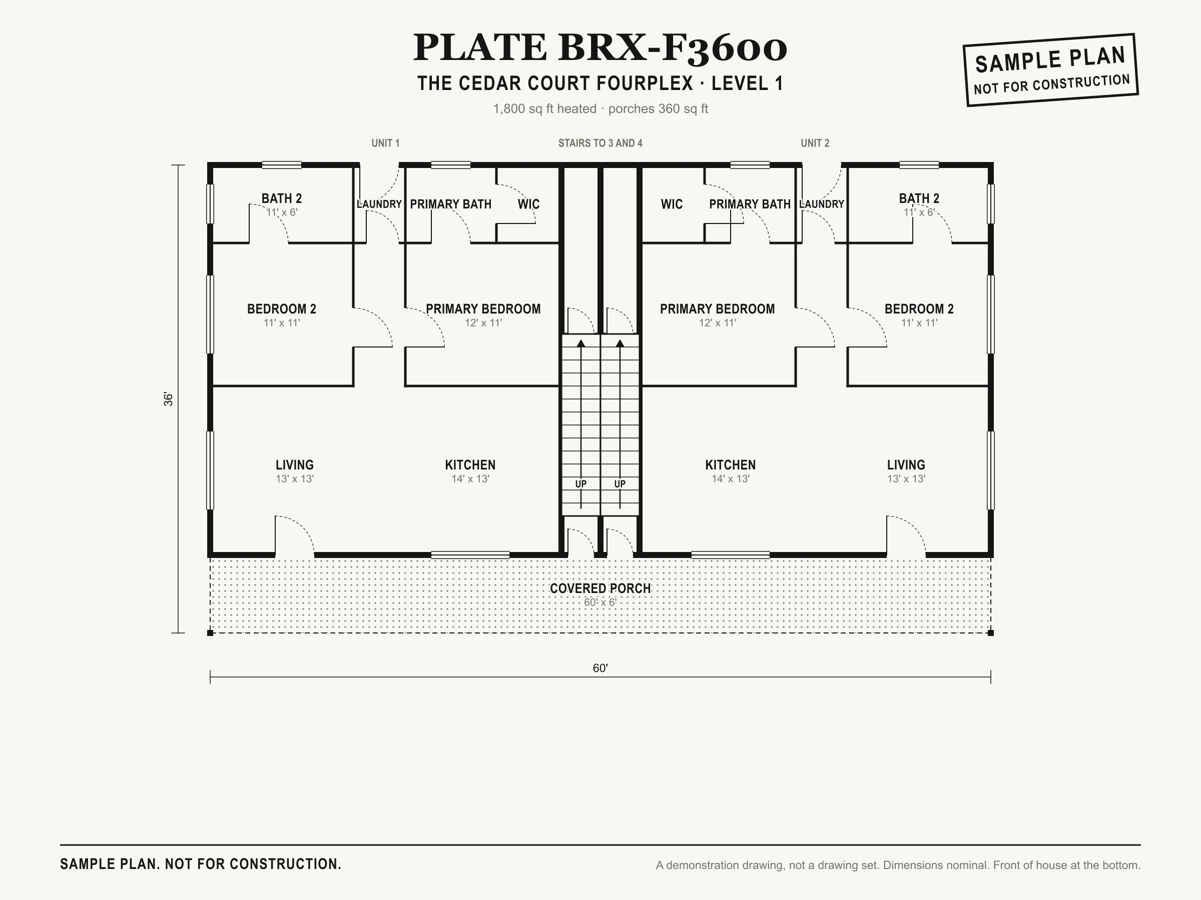 The Cedar Court Fourplex sample floor plan, level 1