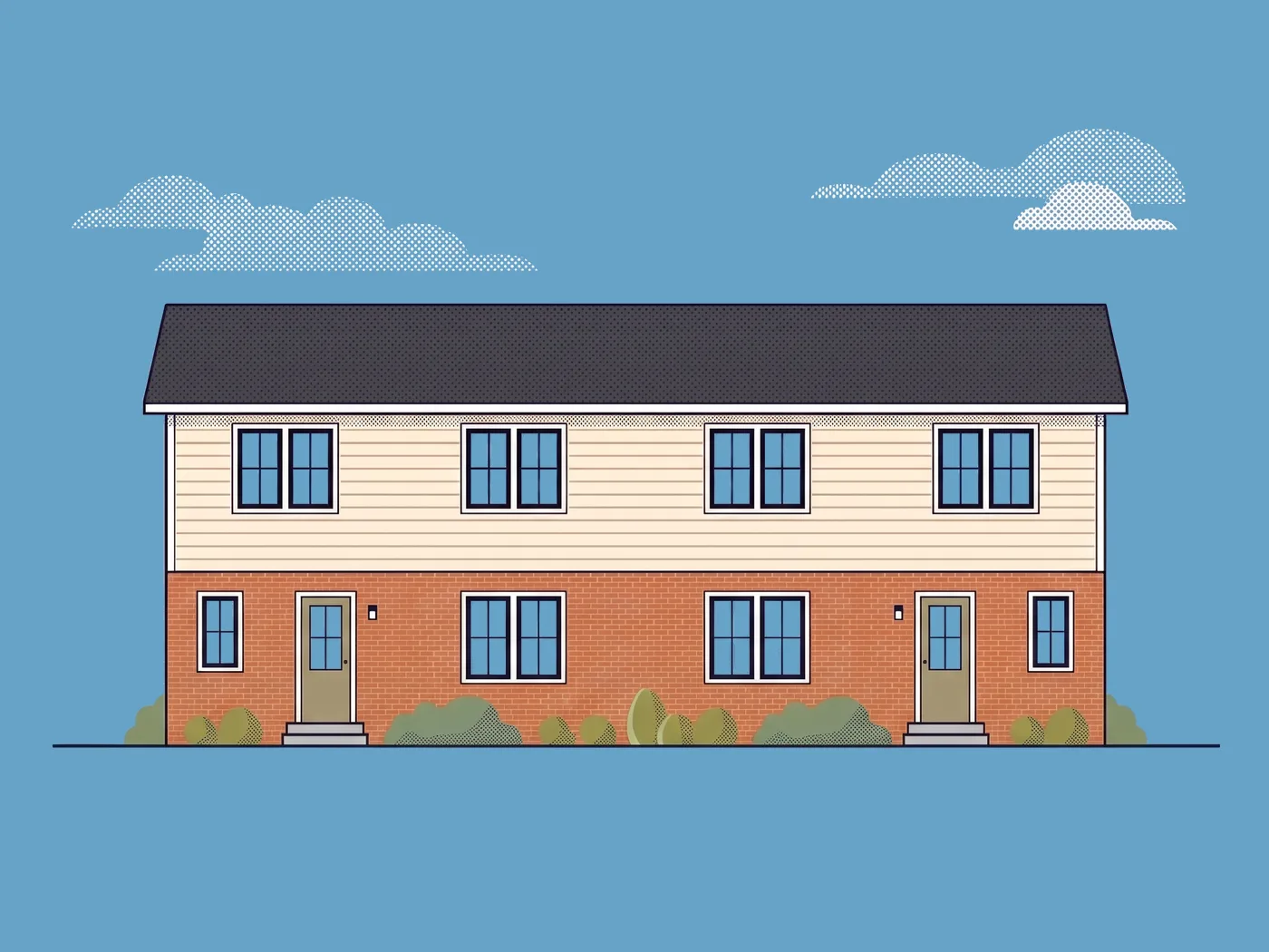Rear elevation of The Cedar Court Fourplex, illustrative