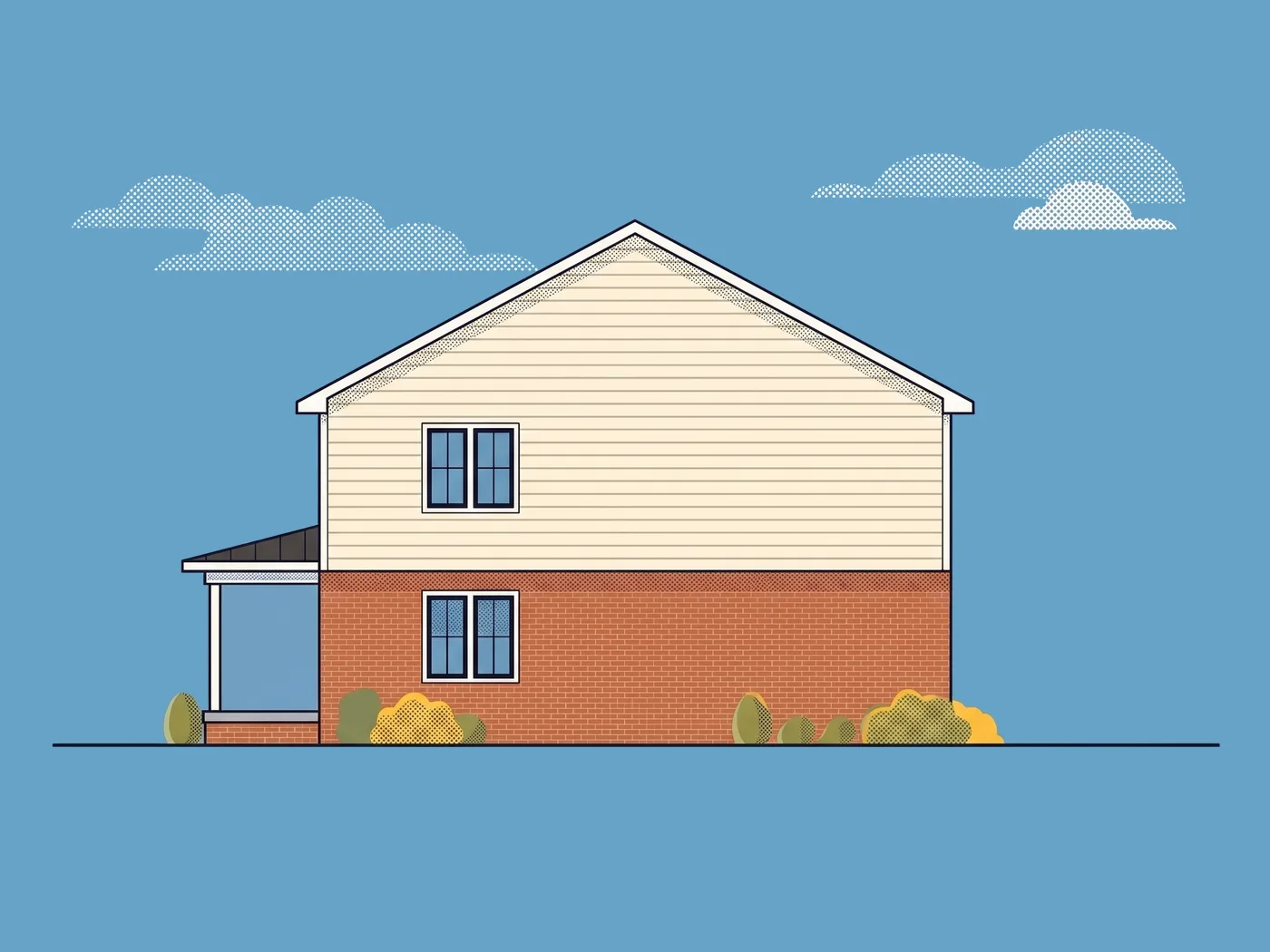 Side elevation of The Cedar Court Fourplex, illustrative